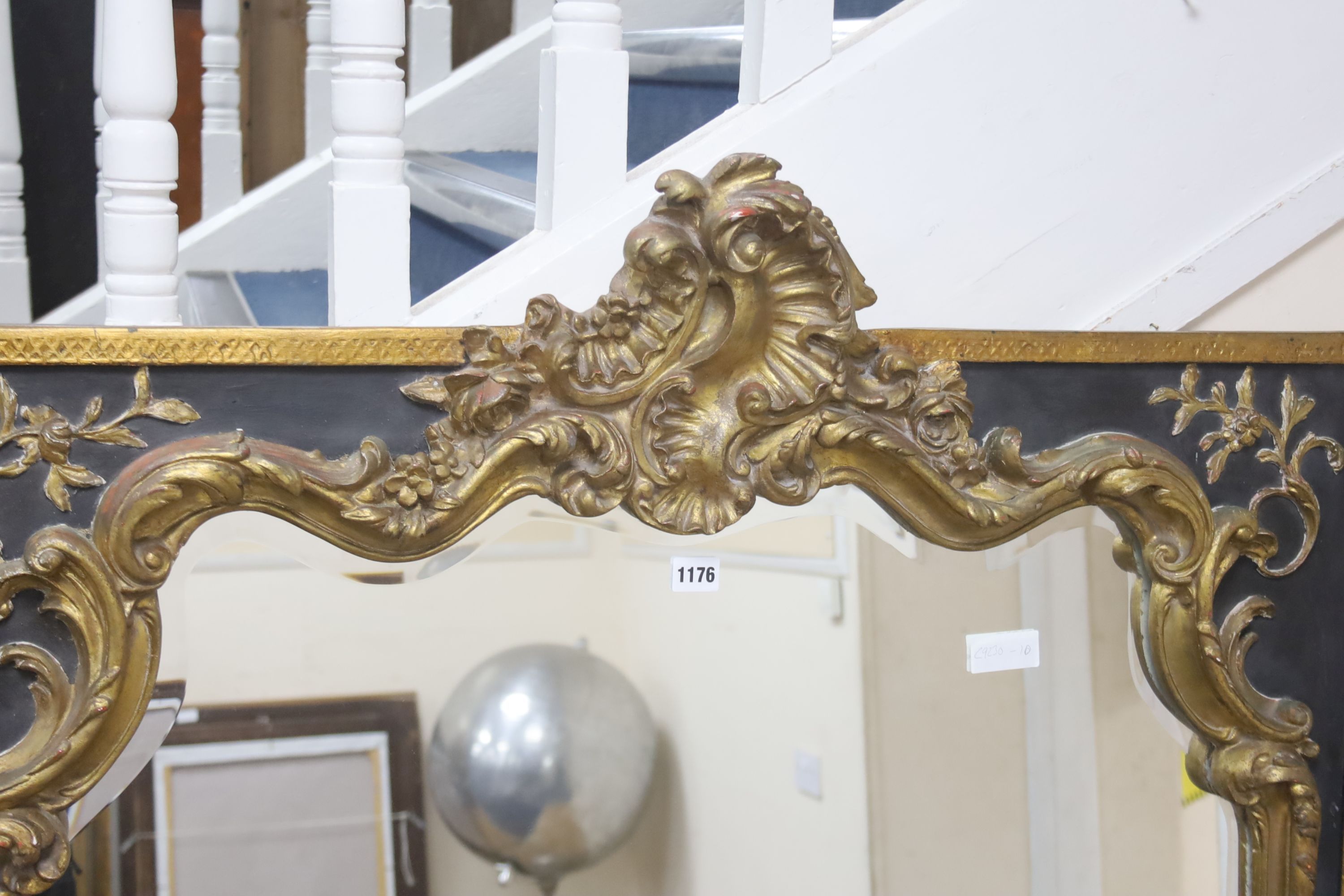 A Victorian style rectangular parcel gilt wall mirror, width 103cm, height 170cm